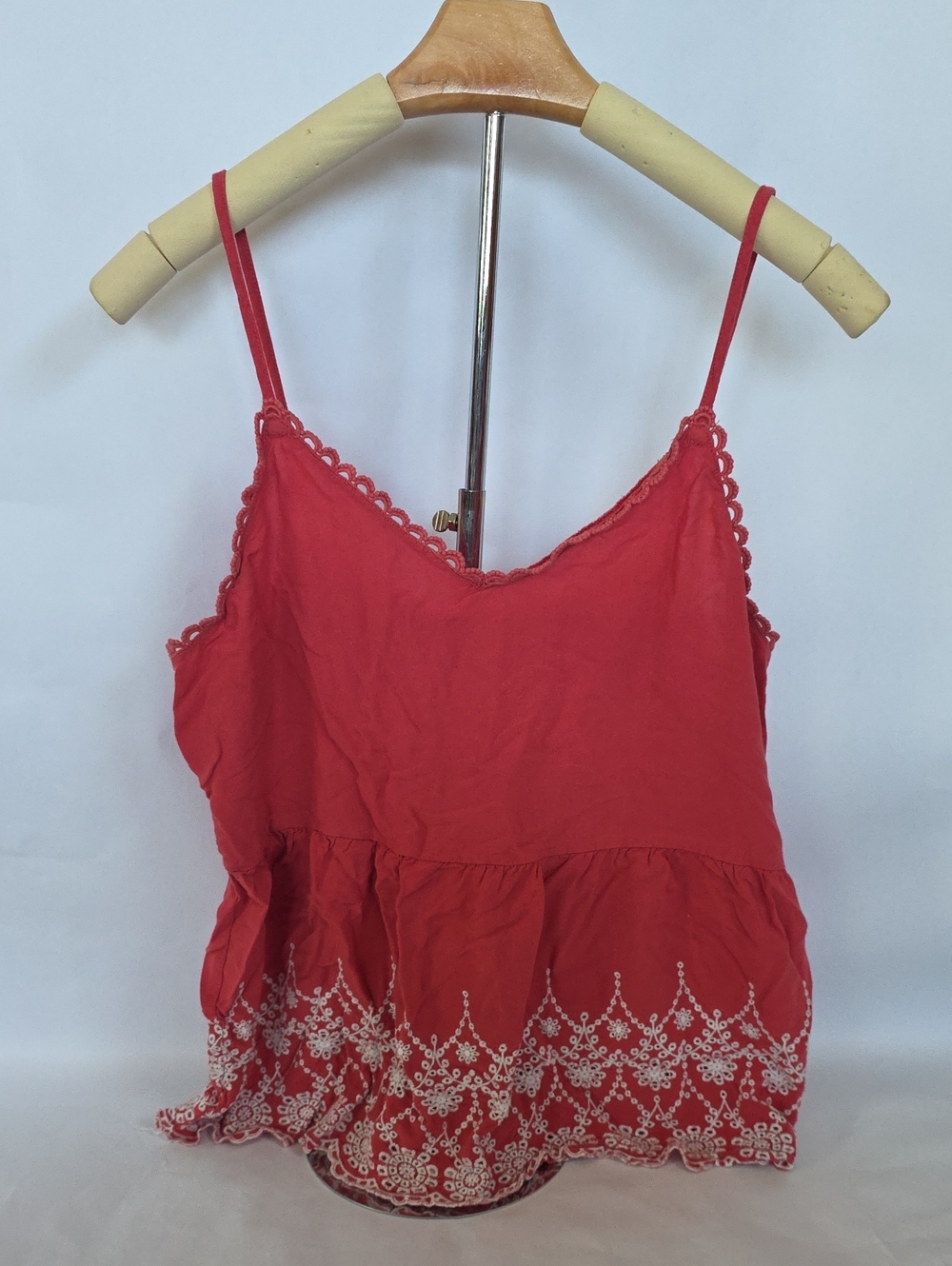 Maurices Red Embroidered Tiered Spaghetti Strap Tank